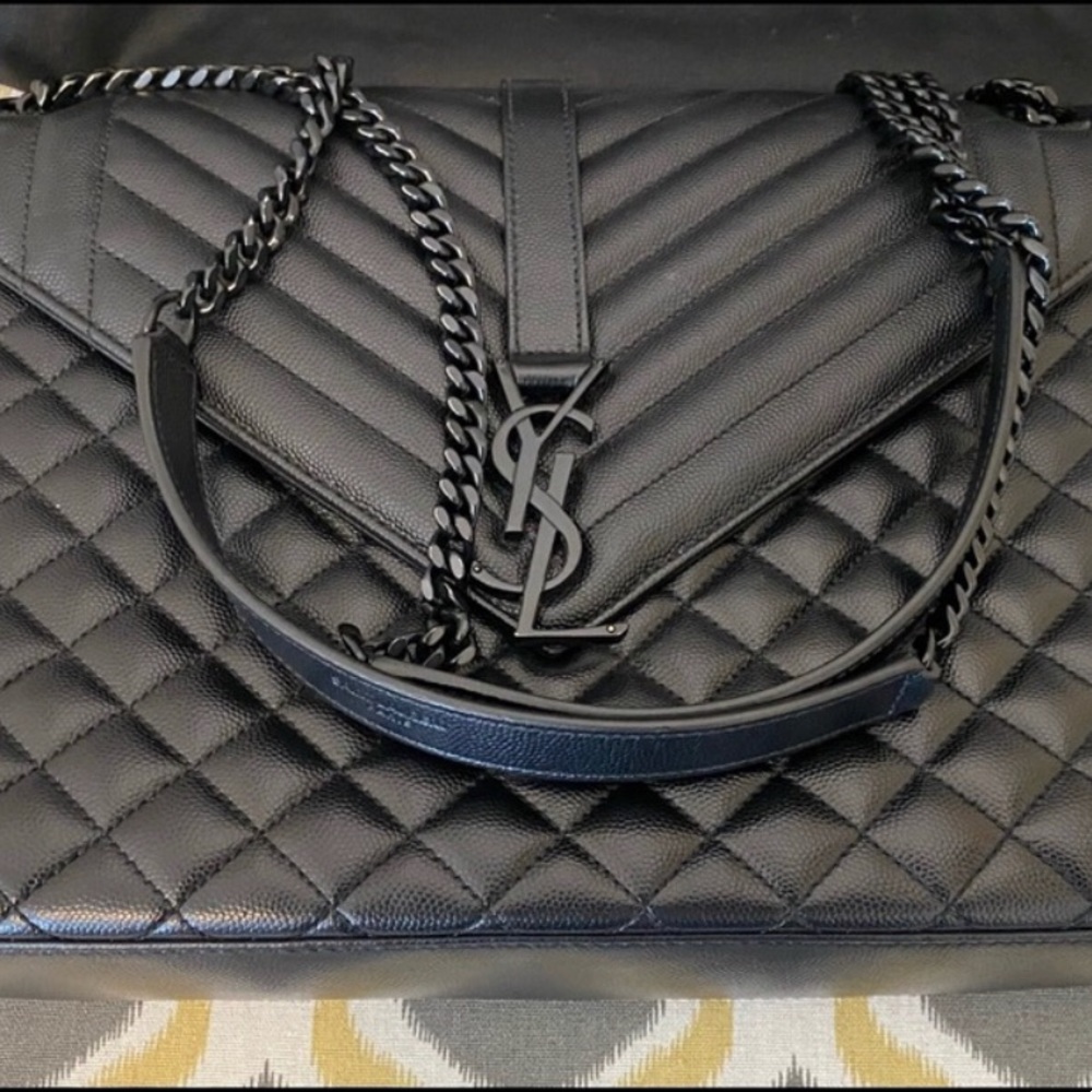 Authentic Large Black YSL Envelope Monogram Shoulder / Crossbody bag
